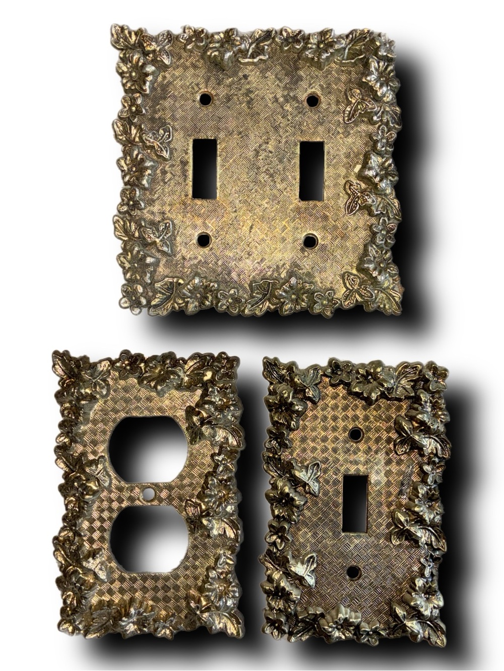 Ornate Mid Century Brass Switch Plate & Outlet Covers Lot 1966-68